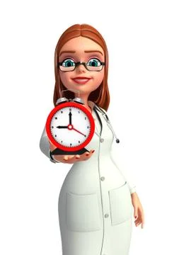 Young doctor with table clock Stock Illustration