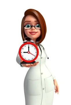 Young doctor with table clock Stock Illustration