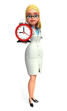 Young doctor with table clock Stock Illustration