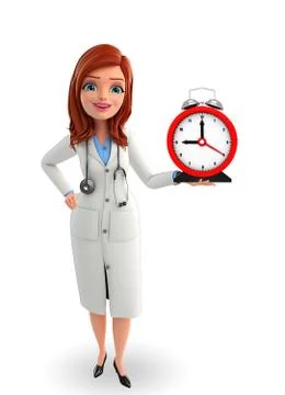 Young doctor with table clock Stock Illustration