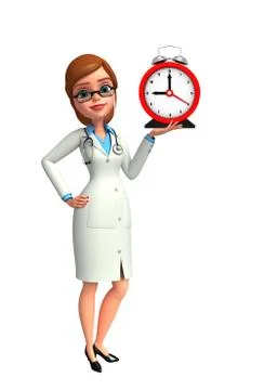 Young doctor with table clock Stock Illustration