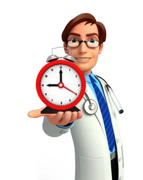 Young doctor with table clock Illustrazione stock