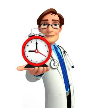 Young doctor with table clock イラスト素材