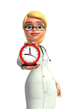 Young doctor with table clock Stock Illustration