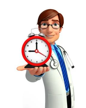 Young doctor with table clock イラスト素材