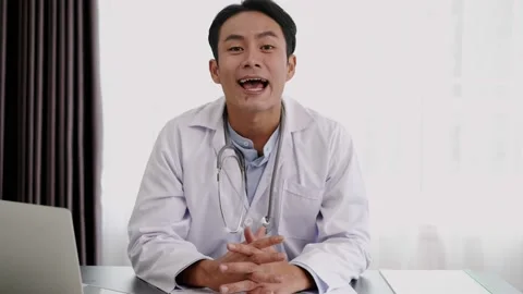 Young doctor talking for live streaming to social media Stock Footage 153068903