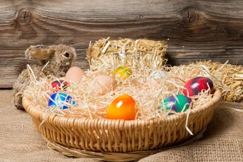 Young easter chicks in the nest Stock Photos