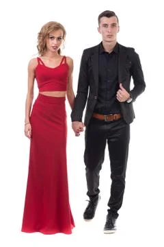 Young elegant couple dancing, isolated on white Stock-Fotos