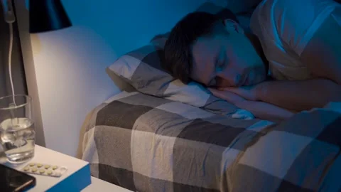 Young employee man with sleep problems and insomnia symptoms. Sleepless man all Stock Footage 145439976