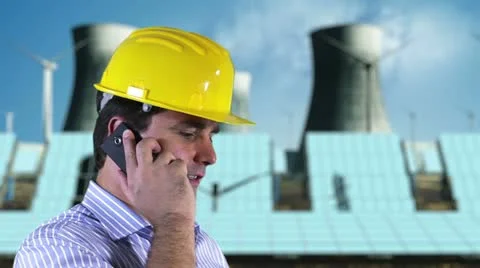 Young Engineer Cell Phone Energy Concept Stock Footage