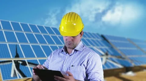 Young Engineer Checking Documents and Signs Energy Concept Stock Footage
