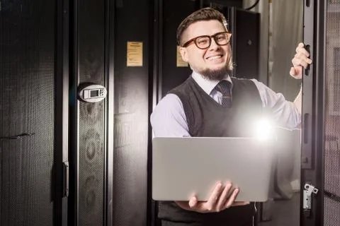 Young engineer in a datacenter Stock Photos