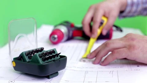 Young engineer - the designer works with the drawings Stock Footage 74835969