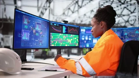 Young Engineer Learning AI SCADA Software Stock Footage 313357152
