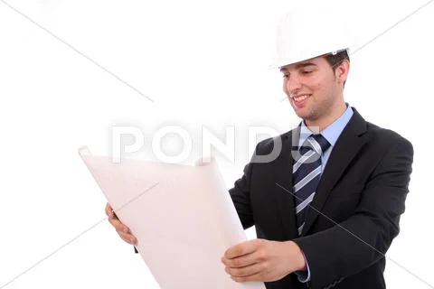 Young engineer, reading a plan Stock Photos