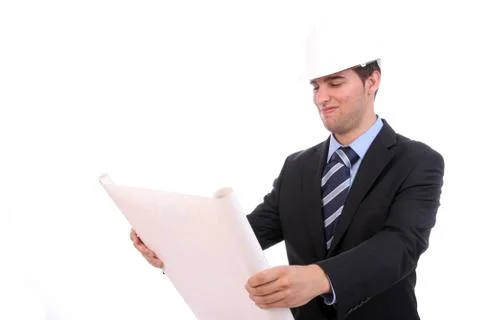 Young engineer, reading a plan Stock Photos