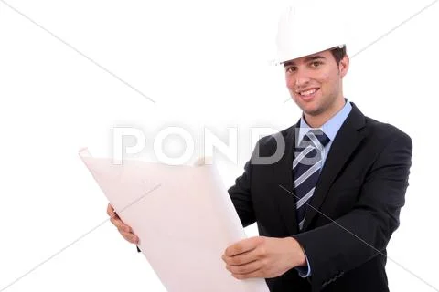 Young engineer, reading a plan Stock Photos