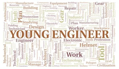 Young Engineer typography word cloud create with the text only Stock Illustration
