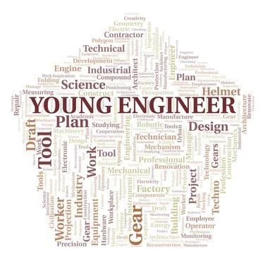 Young Engineer typography word cloud create with the text only Stock Illustration