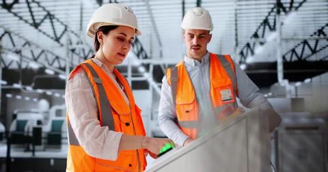 Young Engineer Worker Learning Automation At Chip Factory With Team. Stock Photos