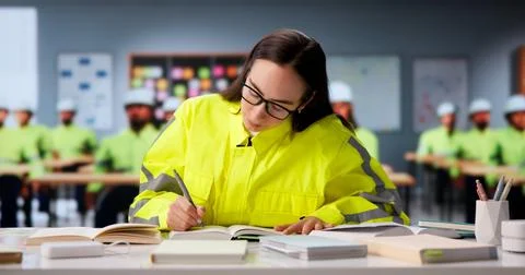 Young Engineering Student Studies Hard At Desk Preparing For Exam. Stock Photos