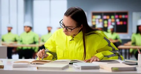 Young Engineering Student Studies Hard At Desk Preparing For Exam. Stock Photos
