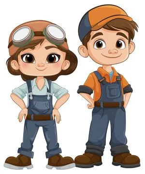 Young Engineers in Overalls Illustrazione stock