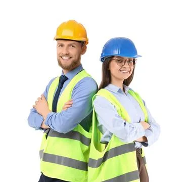 Young engineers on white background Stock Photos