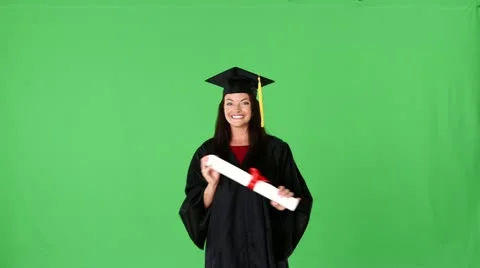 Young excited woman graduate in gown with diploma Stock Footage