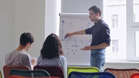 Young executive drawing graphs to describe business strategy Stock Footage 105191655