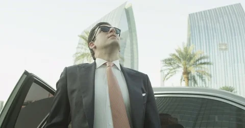 A young executive exits a limo, Stock Footage 73254279