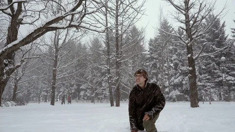 Young Exhausted Caucasian Man Breaking Down in Snow Stock Footage 101054844