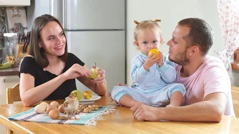 Young family having fun in the kitchen. Stock Footage 80280191
