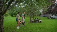 Young Family With Two Kids Arriving At Restaurant In Countryside And Being Stock Footage