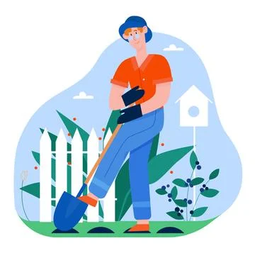 Young farmer digging garden Illustration