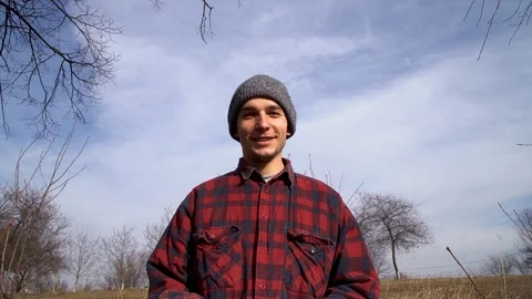 Young farmer guy smiling and showing thumb.Happy man.Happy smiling man Stock Footage 125809680