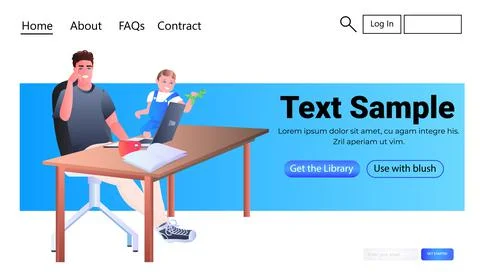Young father using laptop and spending time with little son fatherhood parenting Illustrazione stock