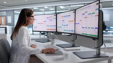 Young Female Analyst Using Computer For Workflow Automation Stock Footage 347904703