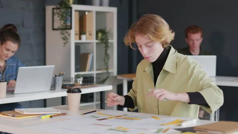 Young Female App Developer Brainstorming Ideas Video stock 144984500