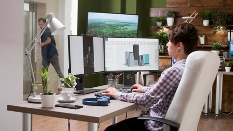 Young female architect working in 3D software Stock Footage 110495461