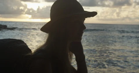 Young female backpacker walking alone on tropical beach Stock Footage 86107063