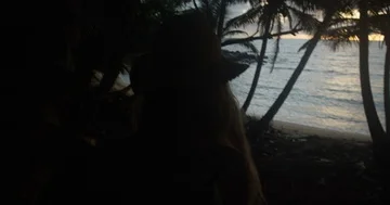 Young female backpacker walks towards sunrise at tropical beach paradise Stock Footage 86106878