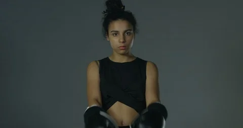 Young Female Boxer Preparing To Fight Throwing Punches Stock Footage 112809606