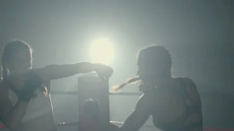 Young female boxers fighting while training together Video stock 179411116