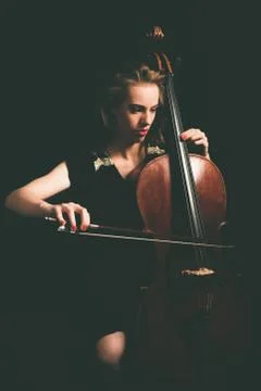 Young Female Cellist Playing Cello Instrument Stock Photos