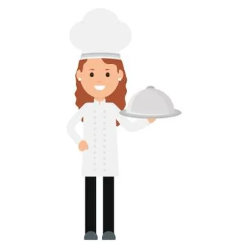 Young female chef with tray server Illustrazione stock