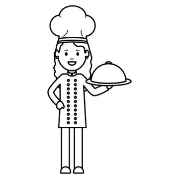 Young female chef with tray server Illustrazione stock