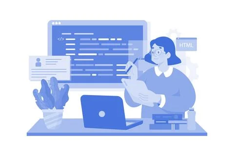 Young Female Computer Programmer Coding At Laptop Stock Illustration