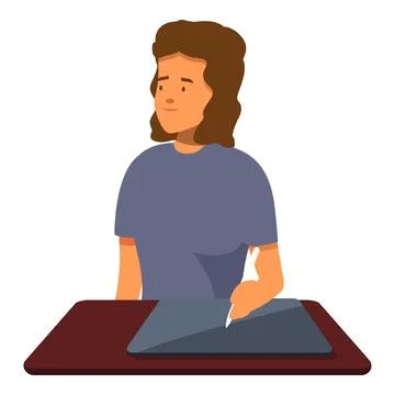 Young female designer using graphics tablet on desk creating digital Illustrazione stock