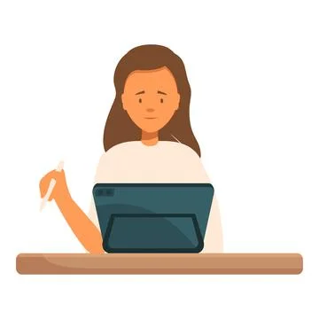 Young female designer is using a graphics tablet and stylus at her desk Illustrazione stock